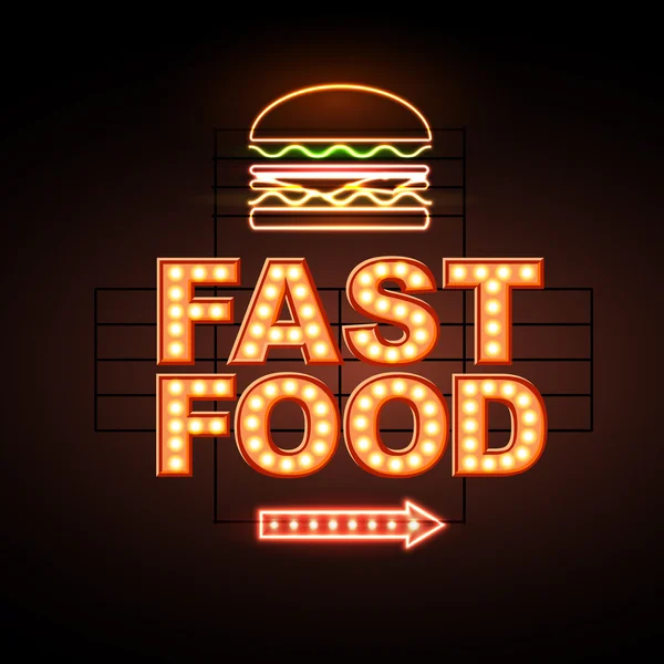 Fast Food Sinal de néon —  Vetores de Stock