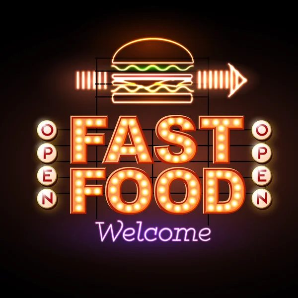 Fast Food segno al neon — Vettoriale Stock