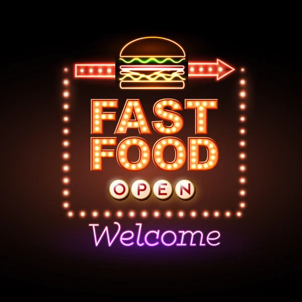 Fast Food segno al neon — Vettoriale Stock