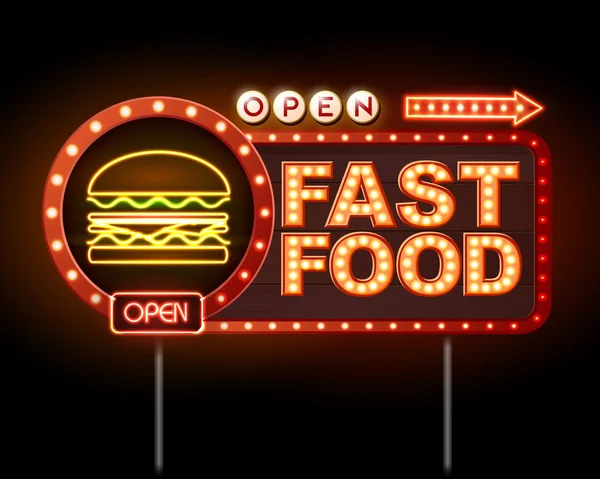 Fast Food segno al neon — Vettoriale Stock