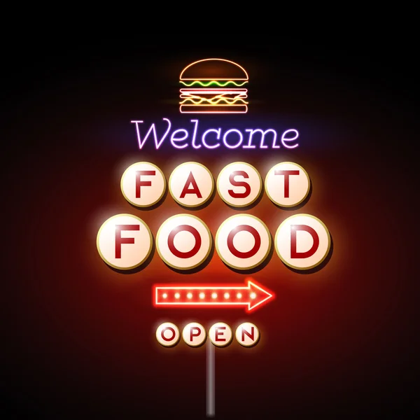 Fast Food segno al neon — Vettoriale Stock