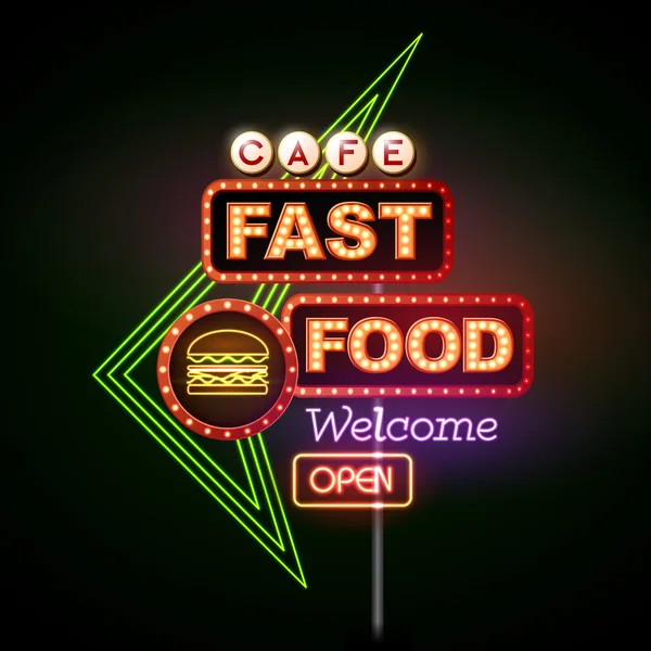 Fast Food segno al neon — Vettoriale Stock