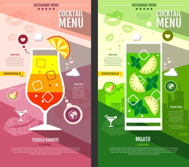 Düz stil kokteyl menü tasarımı