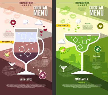 Düz stil kokteyl menü tasarımı