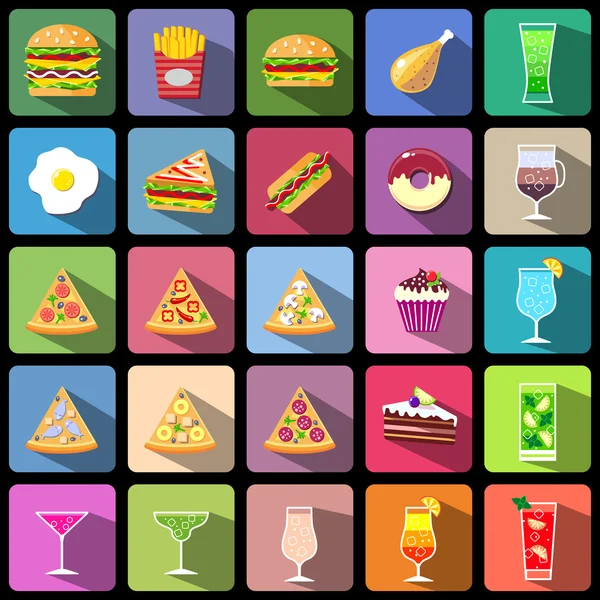 Set of food and drinks icons. Flat style design isolated icons — Stock Vector