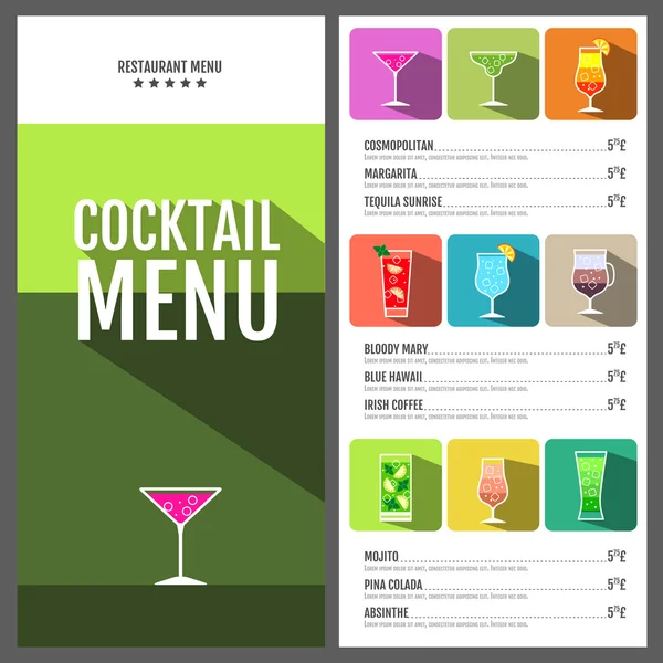 Дизайн коктейльного меню плоского стилю — стоковий вектор