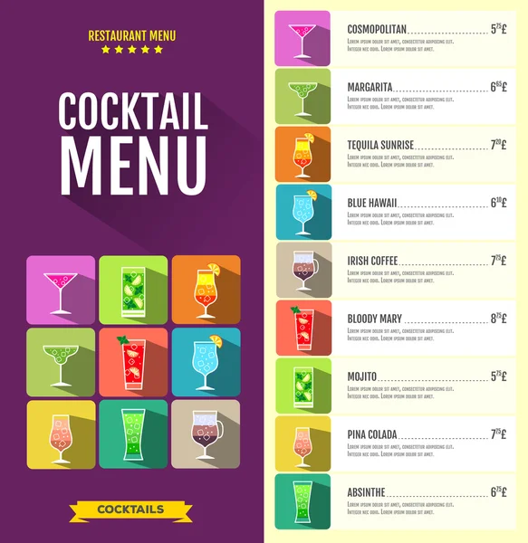 Vlakke stijl cocktailkaart ontwerp — Stockvector
