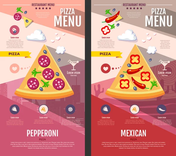 Ploché styl pizza menu design — Stockový vektor