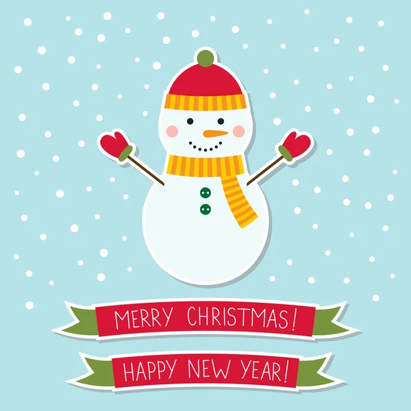 Weihnachtskarte mit einem Schneemann — Stockvektor