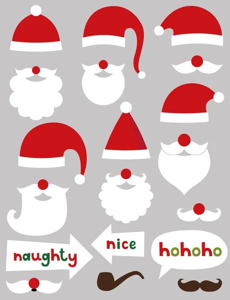 Natale photo booth e scrapbooking Santa impostare (cappelli, barbe, segni impertinente e Nizza) — Vettoriale Stock