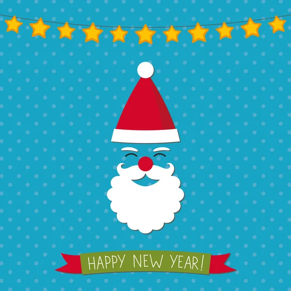 Christmas card with Santa face and new year banner — Stock Vector