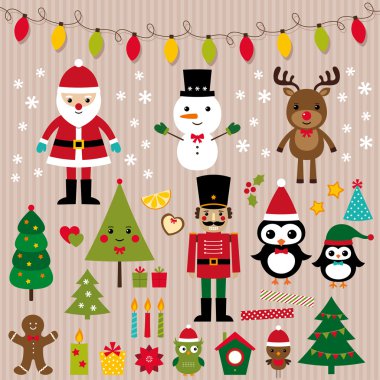 Noel ışıkları ve tasarım öğeleri kümesi