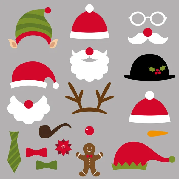 Sada prvků návrhů vánoční Santa, elf, jelen a sněhulák — Stockový vektor