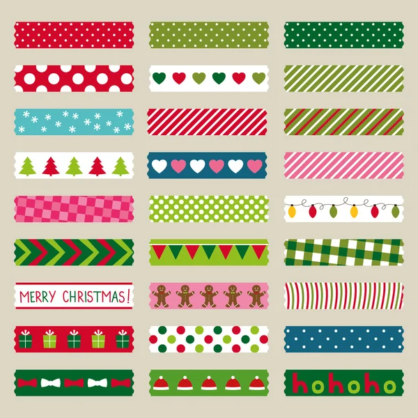 Navidad washi piezas de cinta conjunto — Archivo Imágenes Vectoriales