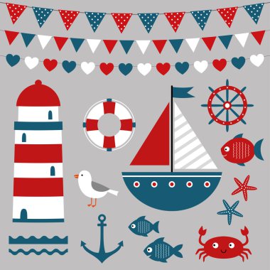 Deniz tasarım öğeleri kümesi