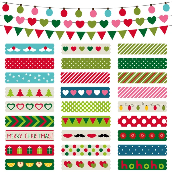 Christmas decoration and washi tapes set Vector Graphics