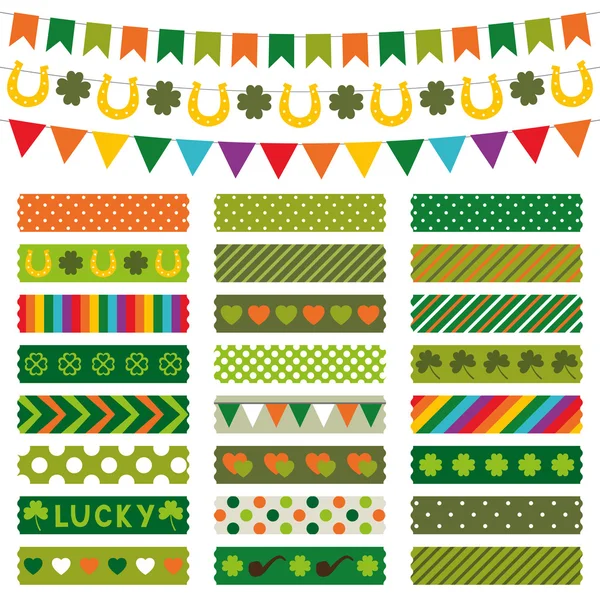 St. Patrick's Day dekoráció és a washi szalagok beállítása — Stock Vector