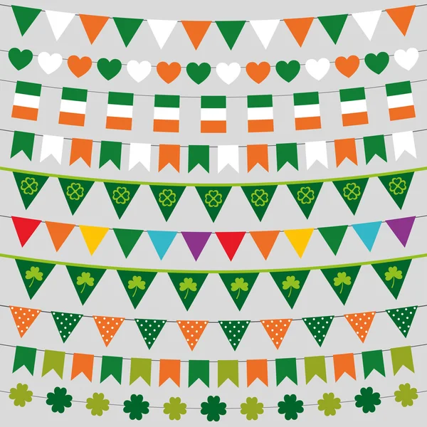 Irische Fahne Bunting und Dekoration-set für St. Patrick's Day — Stockvektor