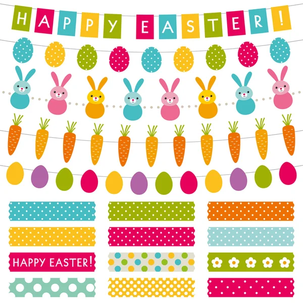 Easter design elements set - decoration and washi tapes — Stock Vector