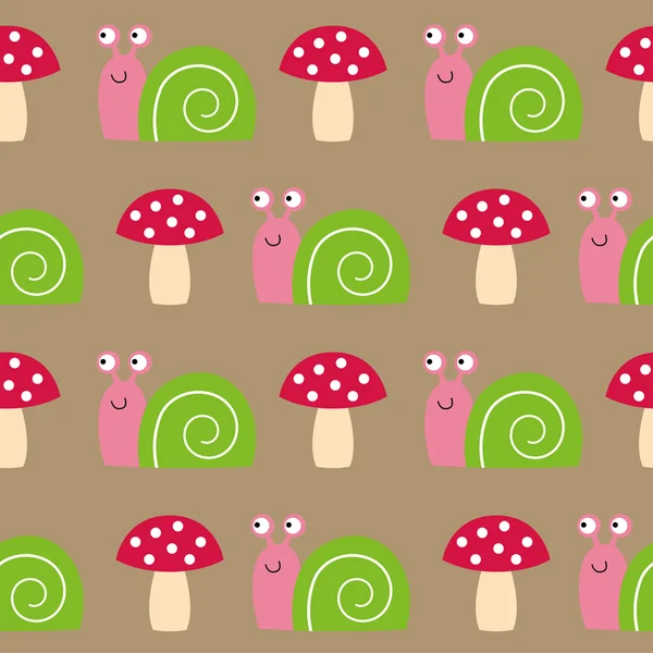 Seamless pattern with snails and mushrooms — Stock Vector