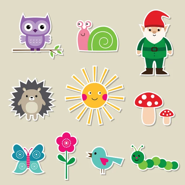 Nature stickers collection - Stok Vektor