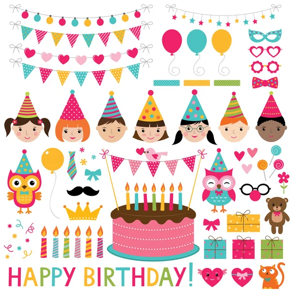 Kids birthday party set — Stock Vector