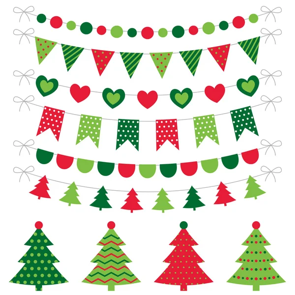 Árboles de Navidad y decoración juego — Vector de stock