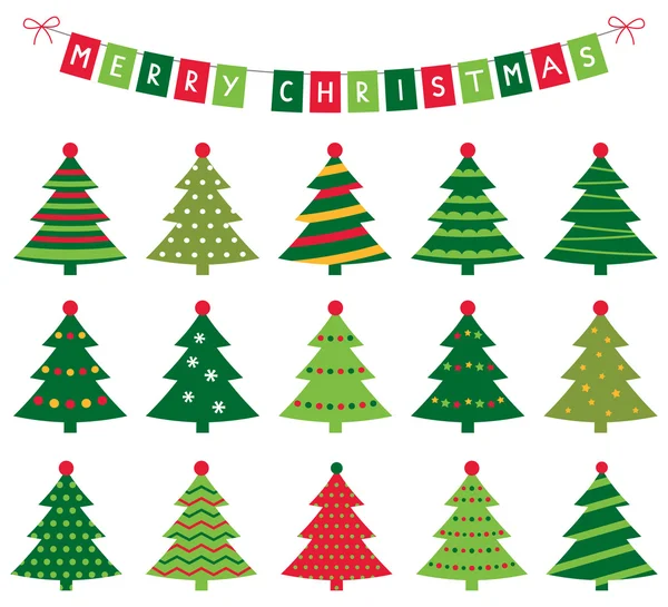 Christmas trees and banner set — Stock Vector