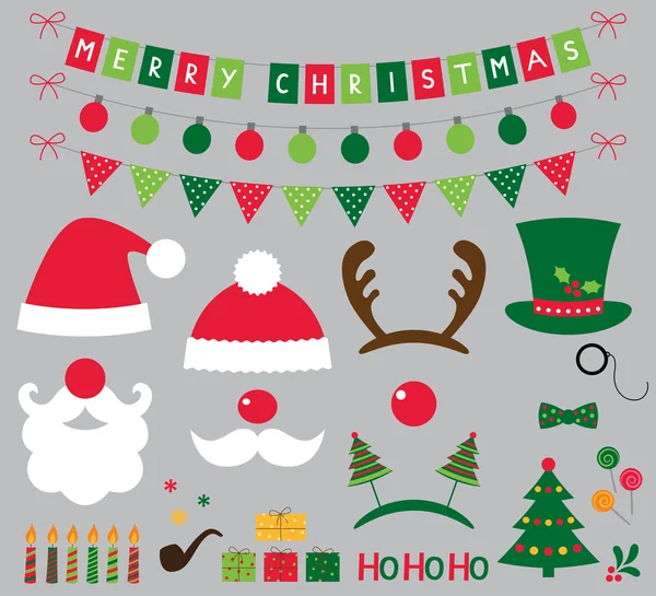 Kerstmis photo booth en decoratie instellen — Stockvector