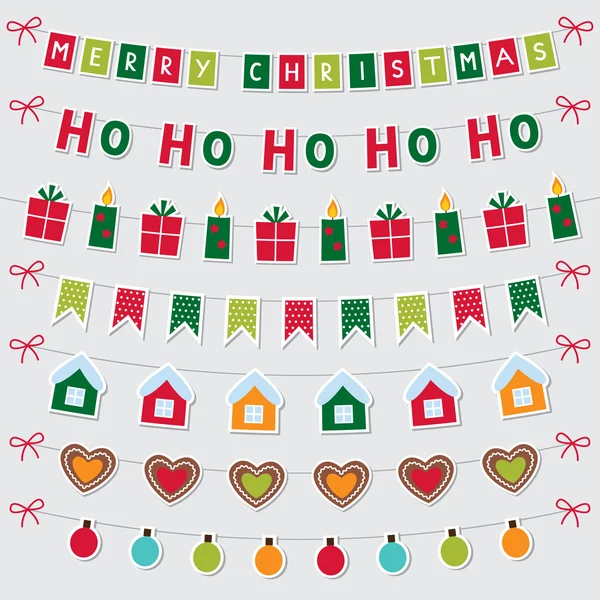 Set di decorazioni e striscioni natalizi — Vettoriale Stock