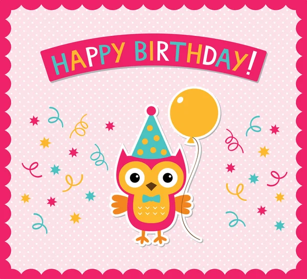 Birthday card with a cute owl — Stock Vector