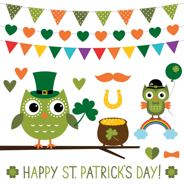 St. Patrick's Day owls set — Stock Vector