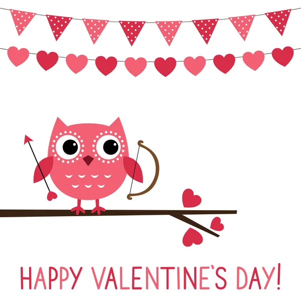 Roztomilý sova Valentine karty — Stockový vektor