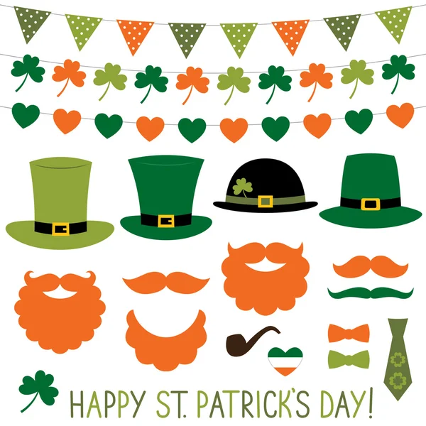 St. Patrick's Day hoeden en decoratie set — Stockvector