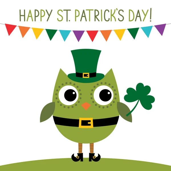 St. Patrick de dag kaart met een uil — Stockvector