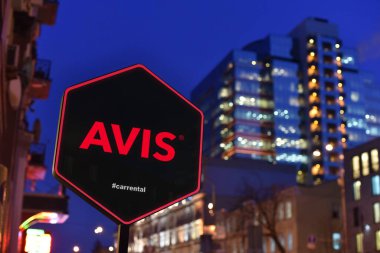 Kiev / Ukraine - 01.22.18: Sign of Avis car rental clipart