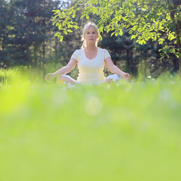 Yoga kvinna i parken — Stockfoto