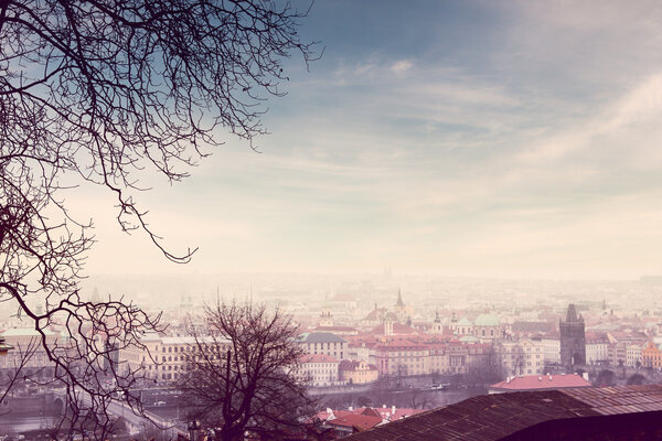 Panorama of Prague, Czech Republic, color toned picture