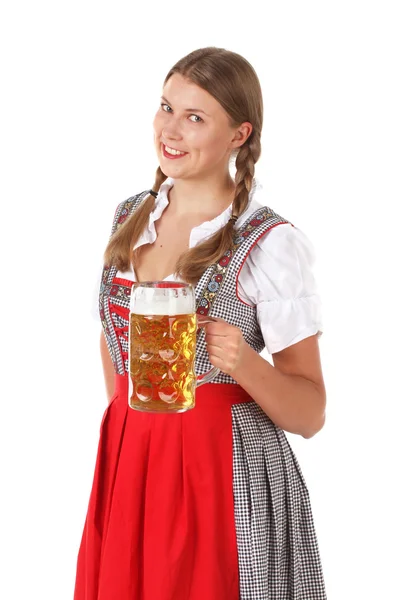 Oktoberfest mujer con cerveza — Foto de Stock