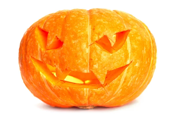 Świecące Halloween Pumpkin izolowane na białym tle — Zdjęcie stockowe