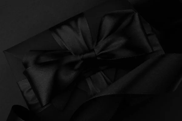 Black Friday Sale Box Gift Present Ribbon Bow Black Conceptual — Stock Photo, Image