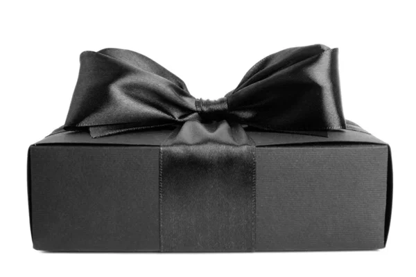 Black Friday Gift Paper Box Silk Ribbon Bow Isolated White — Stock Photo, Image