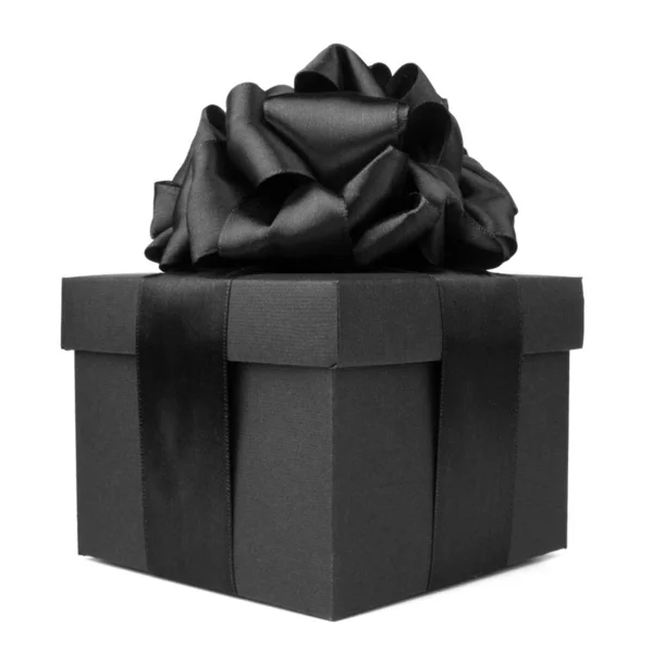 黒い金曜日の贈り物 白い背景に隔離されたシルクリボン弓付きの紙箱 — ストック写真