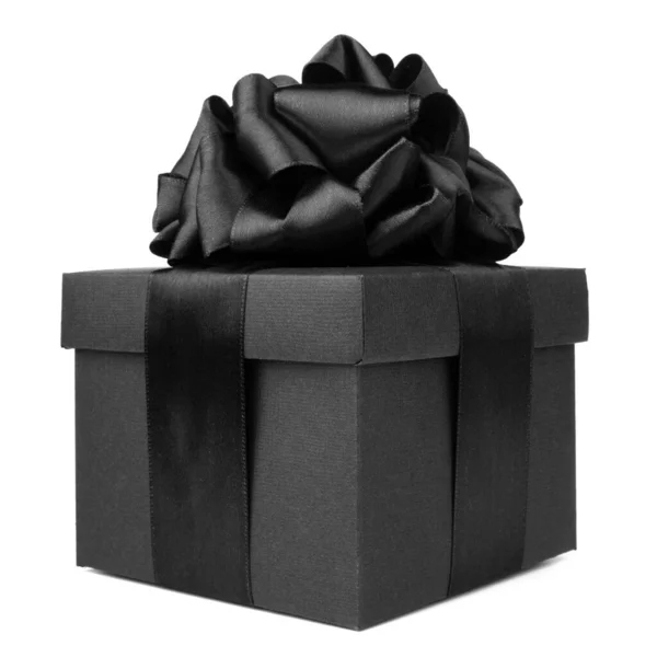 Black Friday Gift Paper Box Silk Ribbon Bow Isolated White — Stock Photo, Image