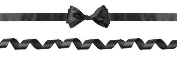 白い背景に隔離された黒の巻きリボンと弓 黒の金曜日のギフト販売コンセプト — ストック写真
