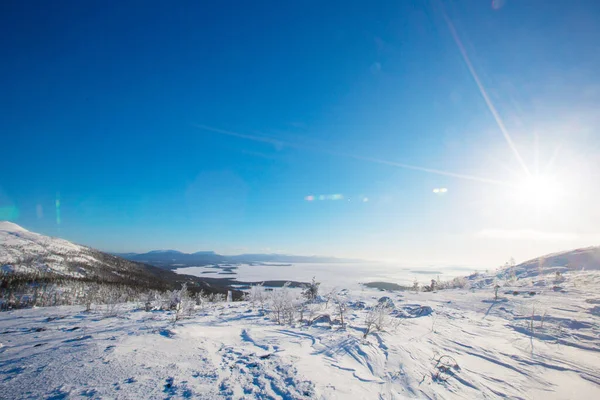 Winter Panoramic View White Sea Mountains Kandalaksha Russia Ross Mountain — Stock Photo, Image