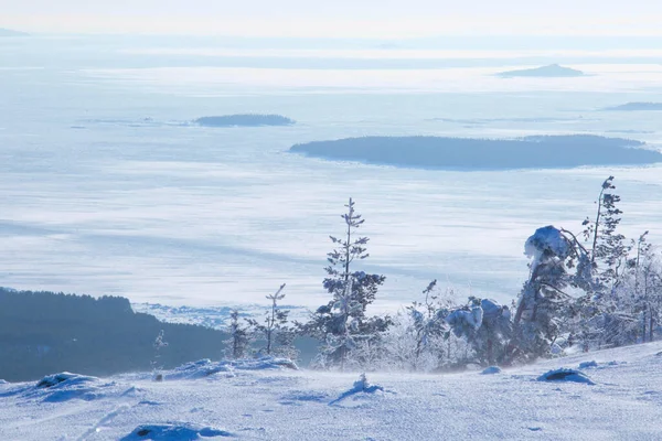 Winter Panoramic View White Sea Mountains Kandalaksha Russia Ross Mountain — Stock Photo, Image