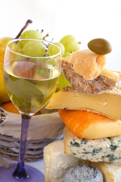 Cheese, wine and fruits — Stock Photo, Image