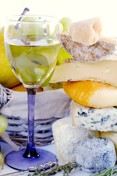 Cheese, wine and fruits — Stock Photo, Image