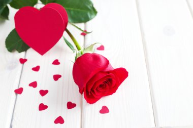 Kırmızı gül ve küçük Kalpler